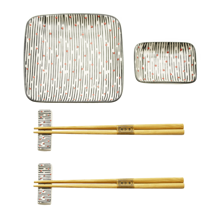WDLIFESTYLE - Set 2 piattini + 2 ciotoline + bacchette e poggia bacchette