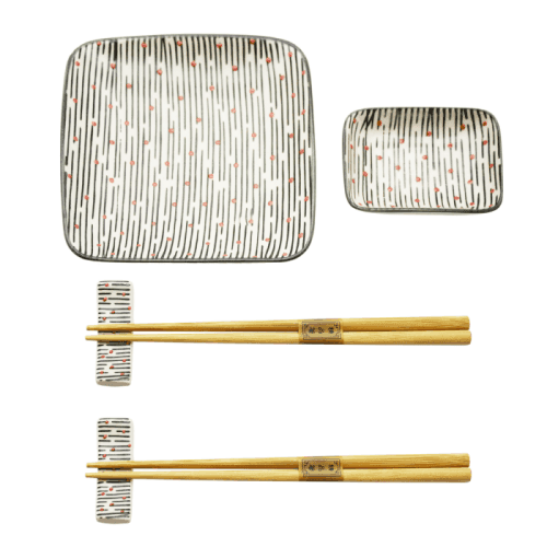 WDLIFESTYLE - Set 2 piattini + 2 ciotoline + bacchette e poggia bacchette