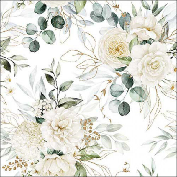 AMBIENTE - Napkin 33 Eucalyptus and roses