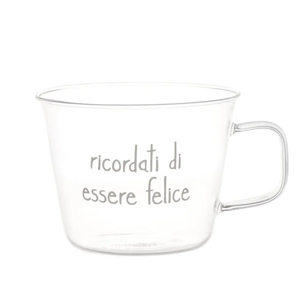 SIMPLE DAY – SET 2 TAZZE IN VETRO RICORDATI DI ESSERE FELICE 480 ml - immagine 2