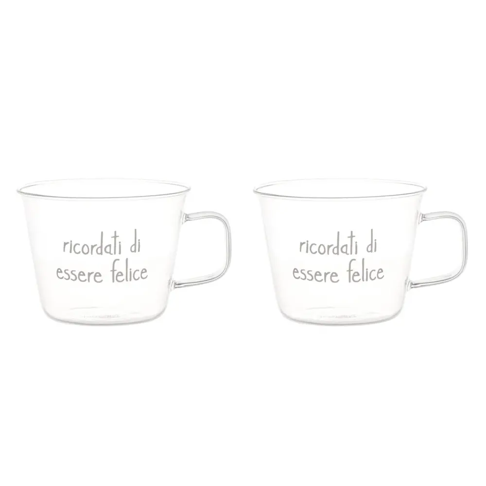 SIMPLE DAY – SET 2 TAZZE IN VETRO RICORDATI DI ESSERE FELICE 480 ml