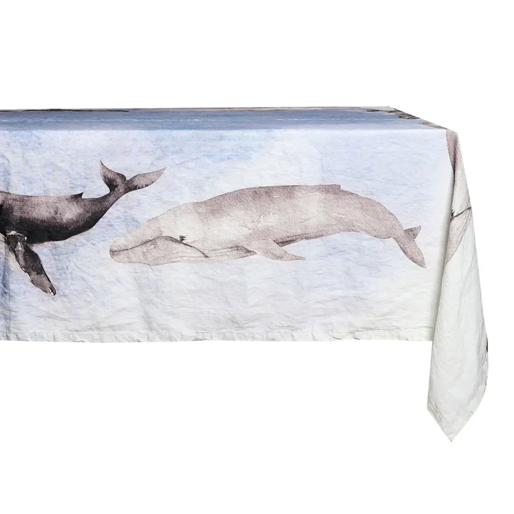 SIMPLE DAY – TOVAGLIA IN LINO BIANCO STAMPA BALENE (2 Misure)